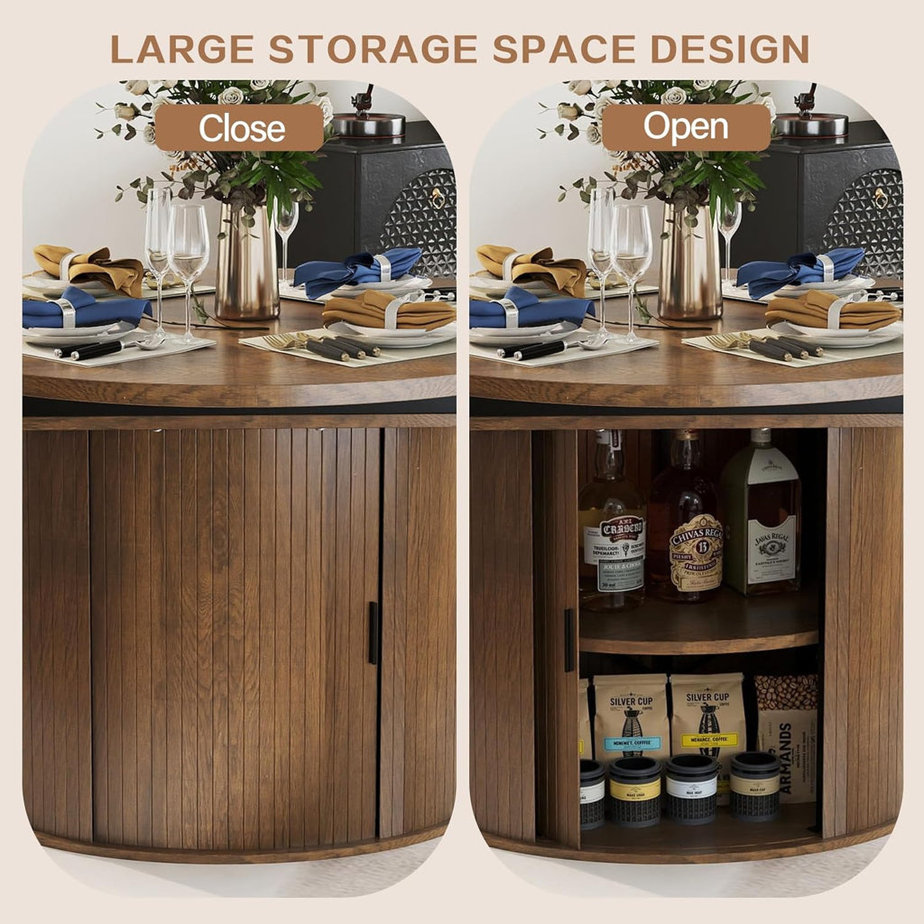 43-59 inch Extendable Round Dining Table with 2-Tier Hidden Storage Shelf,Space Saving Wood Kitchen Table for Small Spaces, Seats 4-6, Mid-Century Modern Oval Design, Brown
