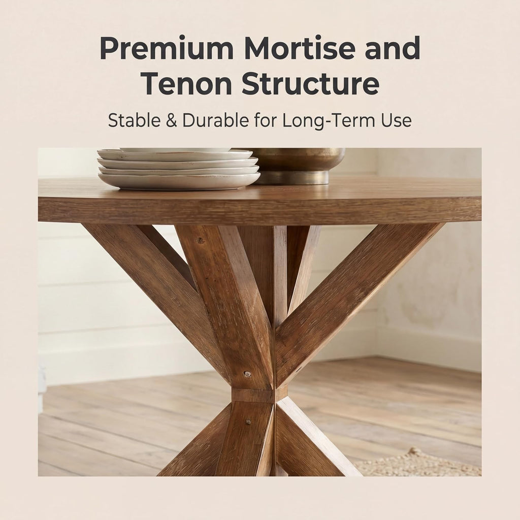 Roundhill Furniture Windvale Cross-Buck Base Dining Table, Brown