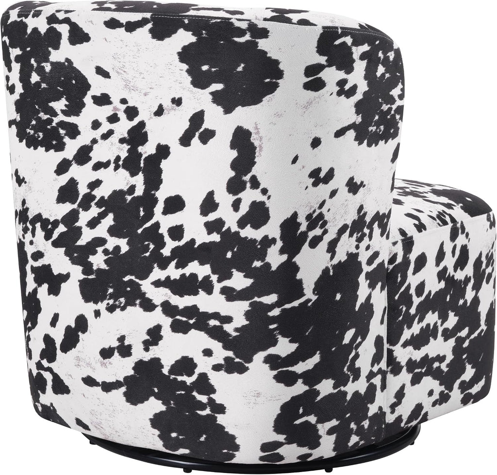 OSP Home Furnishings Lucia Modern Barrel Swivel Accent Chair, Black Cow Print Fabric