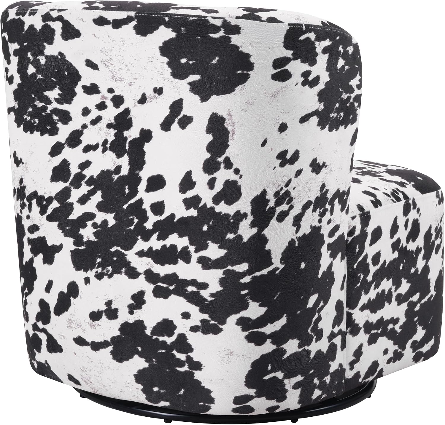 OSP Home Furnishings Lucia Modern Barrel Swivel Accent Chair, Black Cow Print Fabric