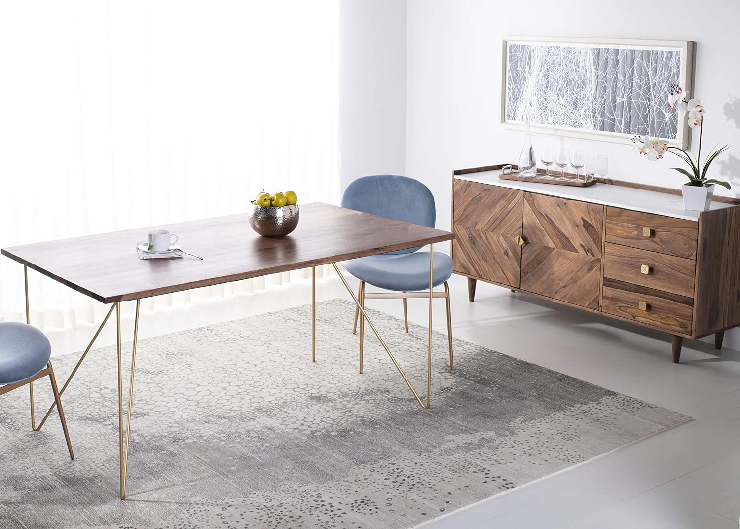 Safavieh Couture Home Captain Modern Walnut and Brass Hairpin Leg Dining Table