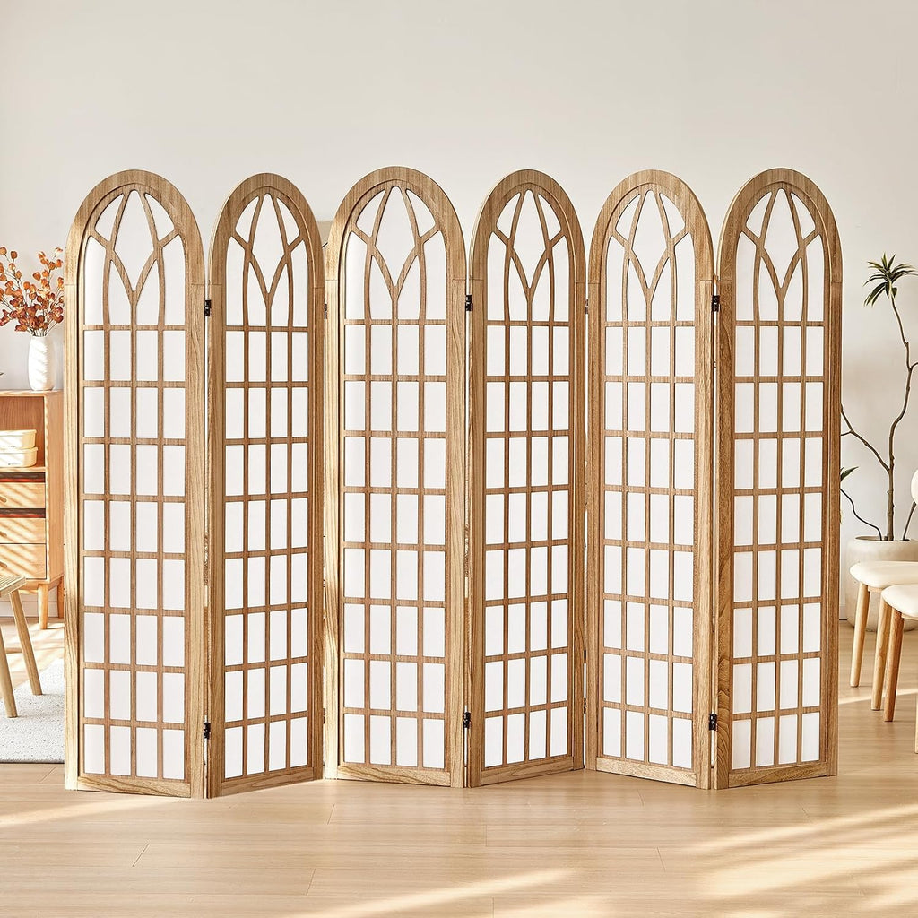 6 Panel Room Divider Wall Shoji Screen, Japanese Wood Room Divider for Room Separation, Folding Privacy Screen, Portable Room Partition for Home Office Restaurant - Natural