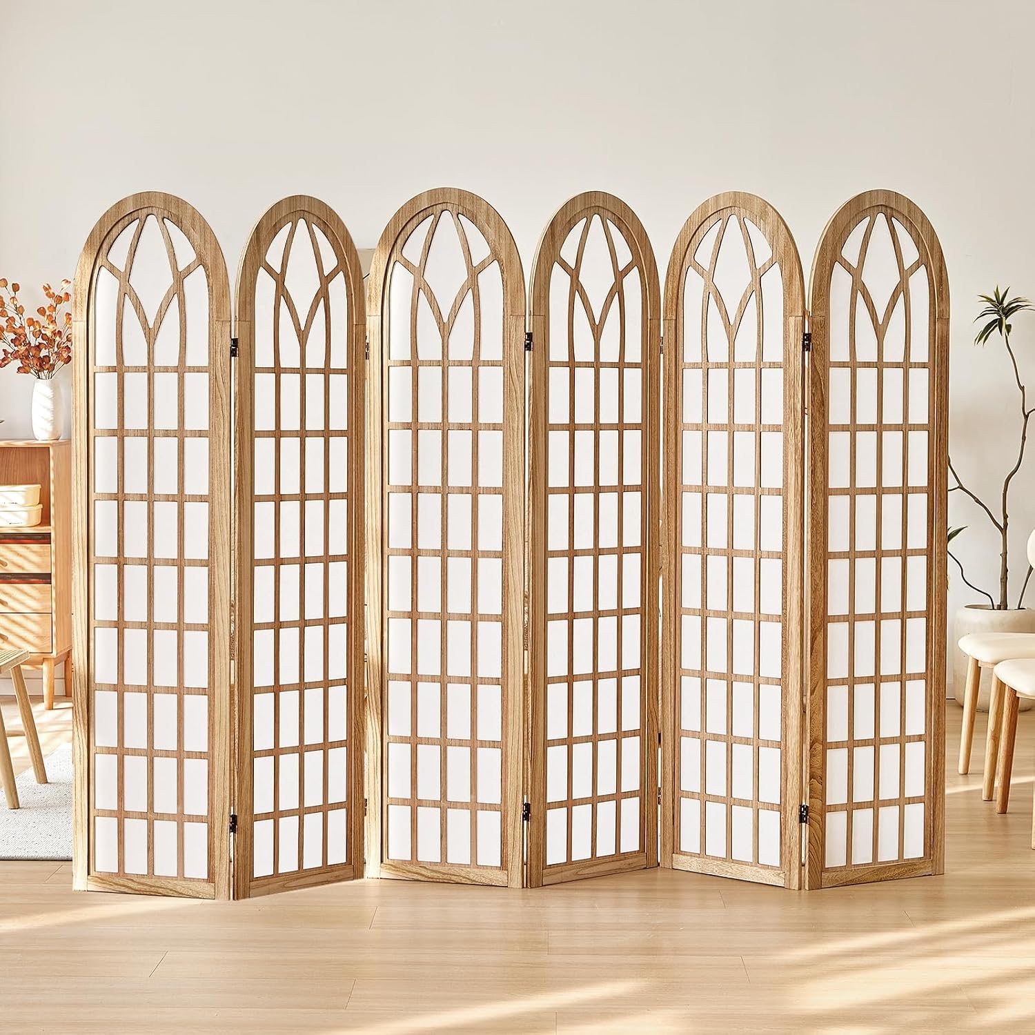 6 Panel Room Divider Wall Shoji Screen, Japanese Wood Room Divider for Room Separation, Folding Privacy Screen, Portable Room Partition for Home Office Restaurant - Natural