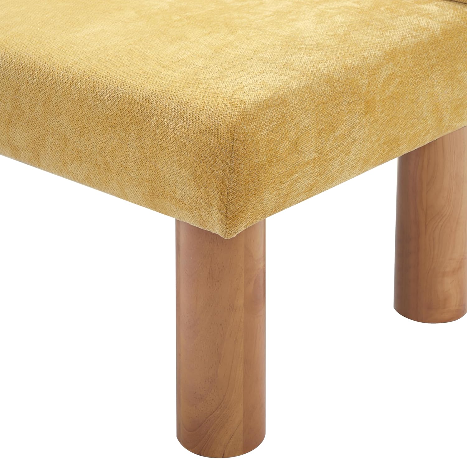 Christopher Knight Home Wally Fabric Upholstered Dining Bench, Long Dining Room Chair, Wooden Entryway Bench, Bedroom End of Bed Bench, Yellow+Natural