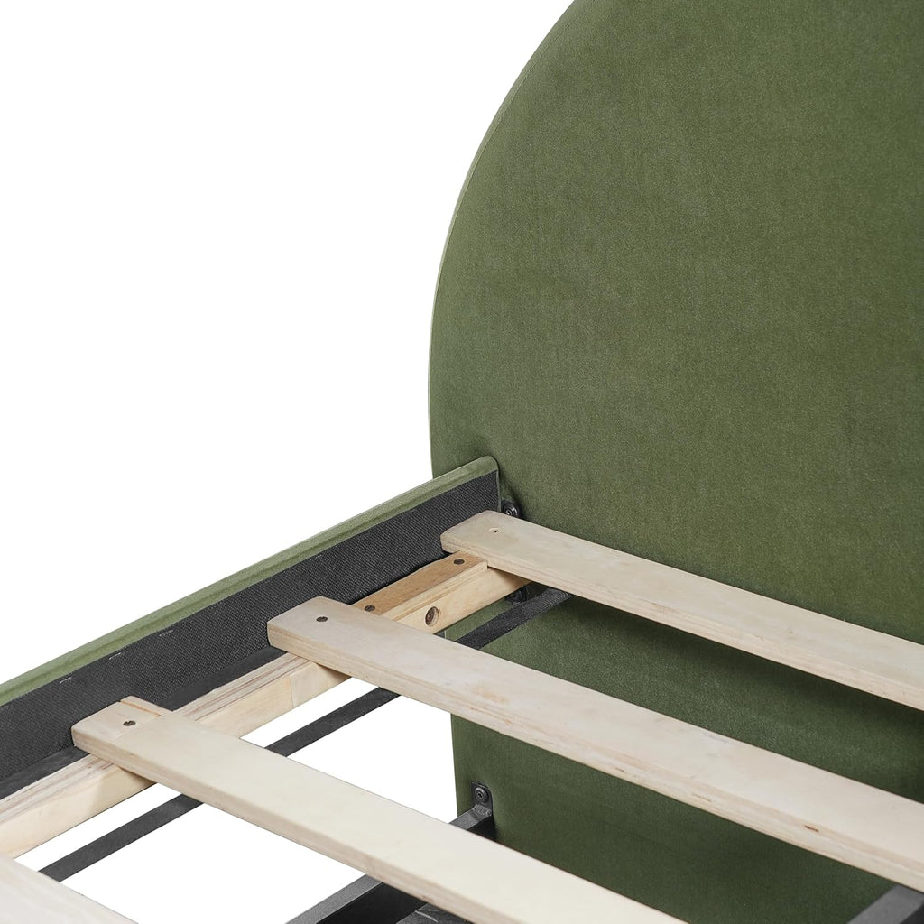 Christopher Knight Home Leonhart Velvet Upholstered Full Size Bed Frame with Headboard/Footboard, Day Bed Frame with Pull-Out Functionality, Iron Frame + Wooden Slat Trundle Bed Full, Olive Green