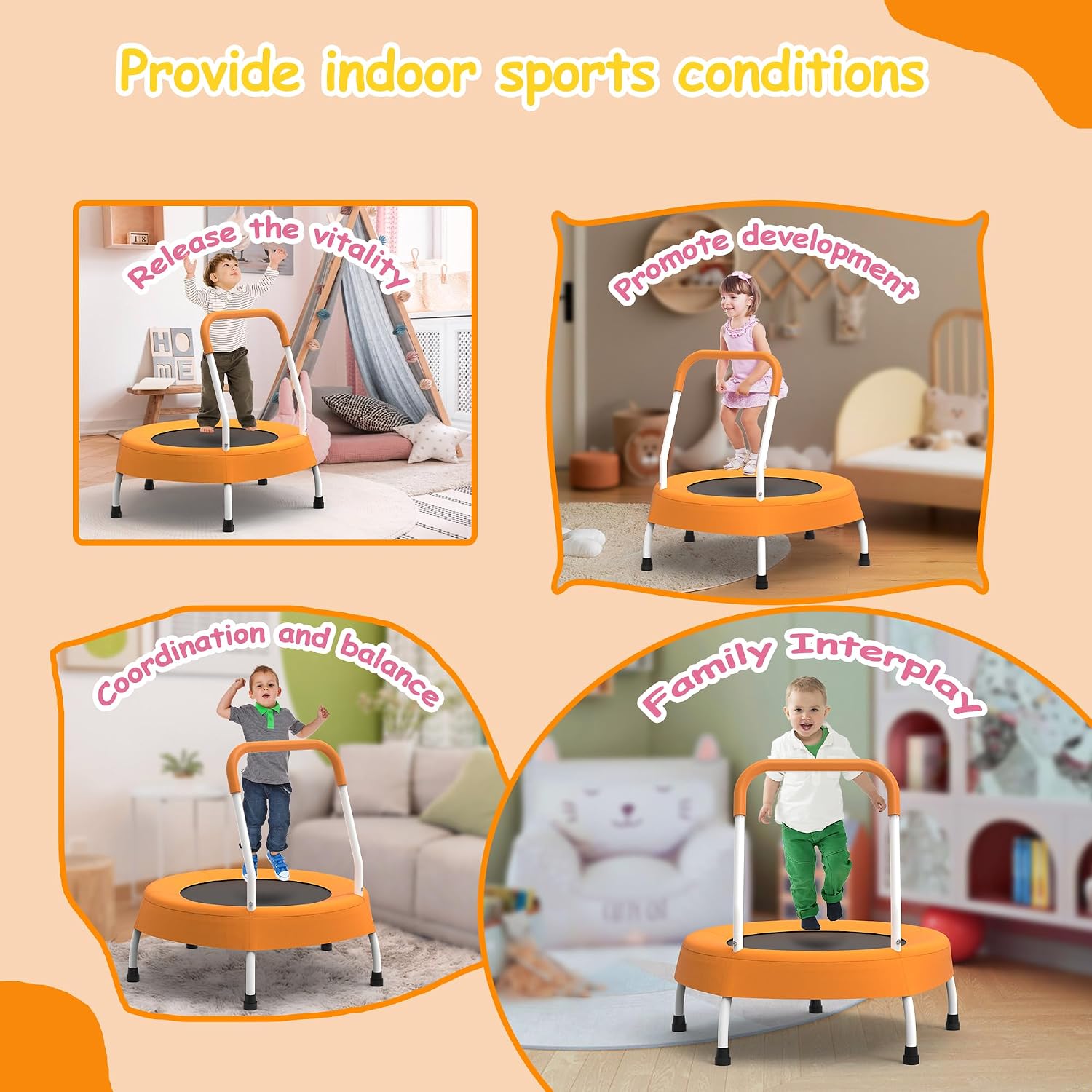Toddler Trampoline for 1 Year Plus with Handle, Baby Gifts for Boys and Girls, Indoor and Outdoor