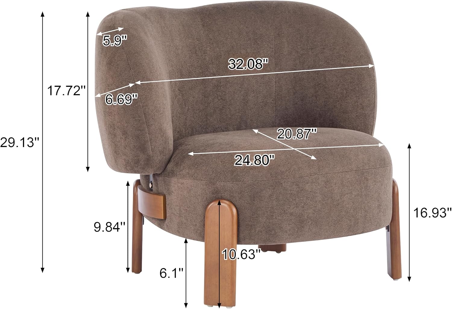 Christopher Knight Home Lily Solid Wood Wingback Accent Chair, Fabric Upholstered Club Chair, Curved Backrest Single Sofa, Comfy Reading Lounge Chair for Living Room, Soft Cushion Seating, Dark Brown