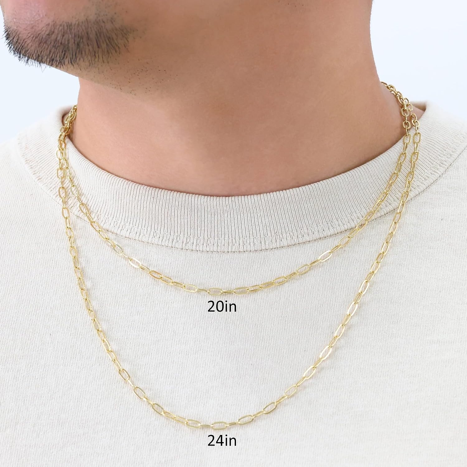 Nuragold 14k Real Yellow Gold Paperclip 3mm Elongated Cable Link Necklace (16'-24') Dainty Italian Jewelry for Men & Women