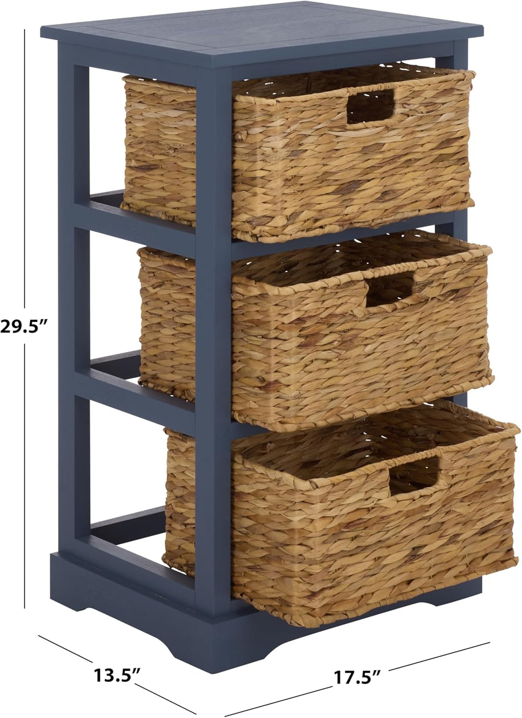 SAFAVIEH Furniture - Halle 3-Basket Side Table - Blue - Solid Wood - Coastal Basket Storage Design - Ideal for Living Room, Entryway, Home Office, 17.5'W x 13.5'D x 29.5'H - Fully Assembled (AMH5738H)