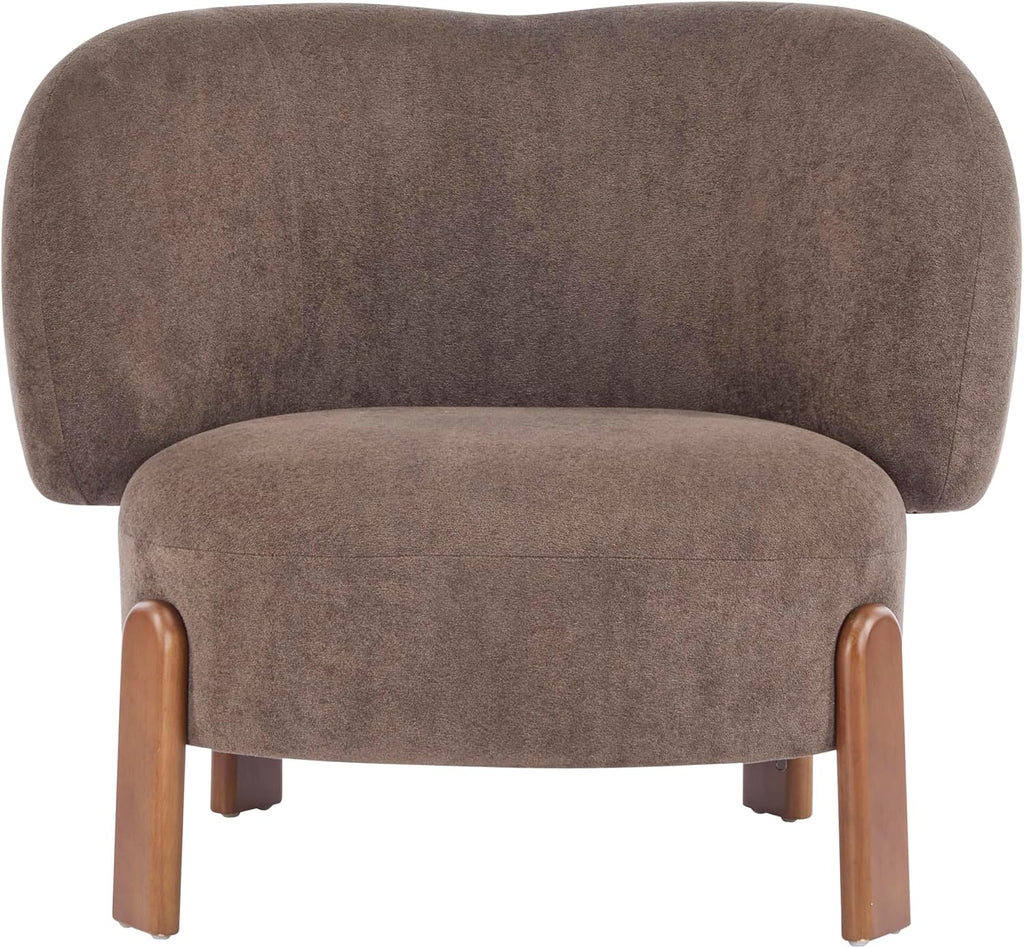 Christopher Knight Home Lily Solid Wood Wingback Accent Chair, Fabric Upholstered Club Chair, Curved Backrest Single Sofa, Comfy Reading Lounge Chair for Living Room, Soft Cushion Seating, Dark Brown