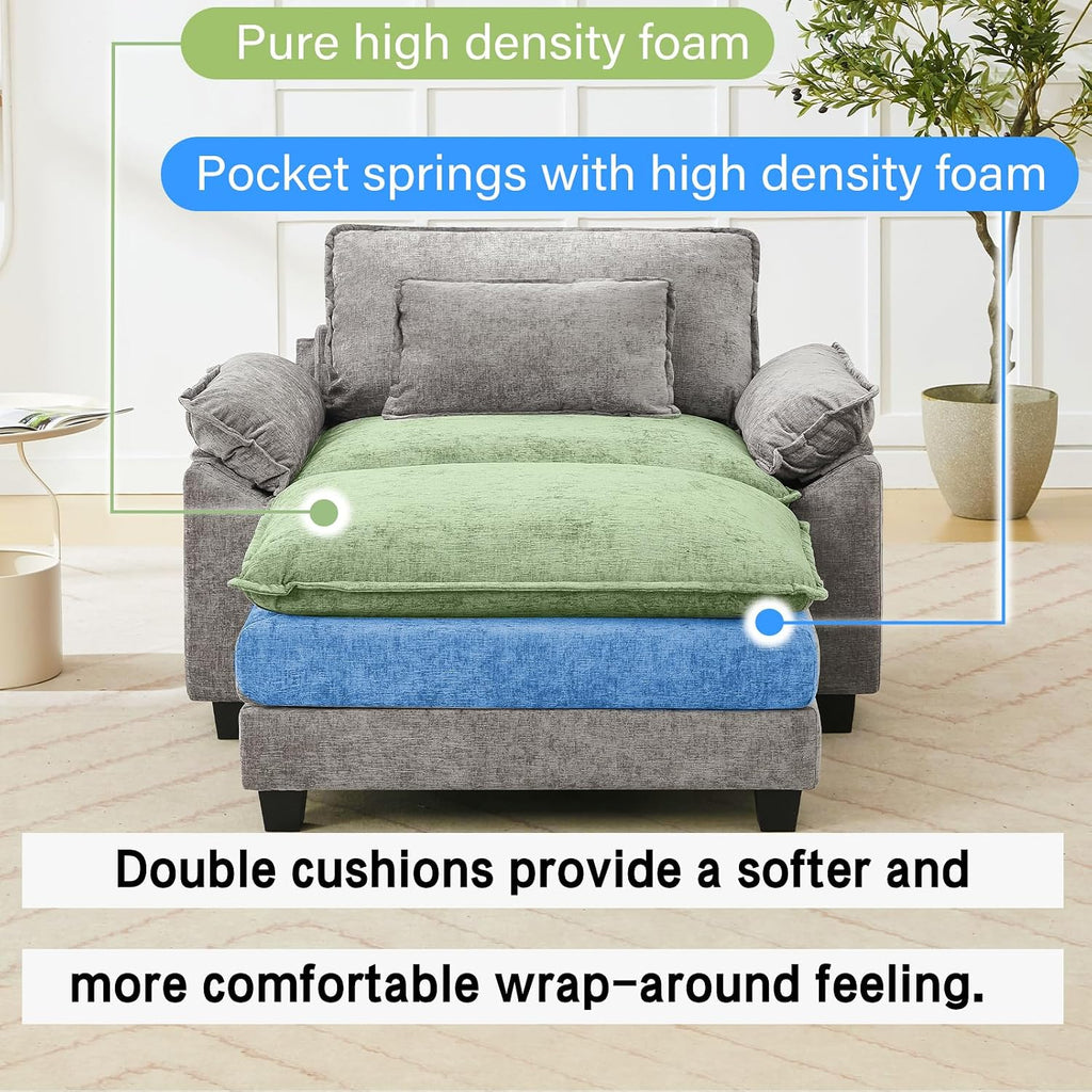 Oprisen 53' Modular Sectional Sofa, Comfy Cloud Couch Sectional Sofa with Ottoman, Chenille Sofa Sleeper Deep Seat Sofa with Throw Pillows for Living Room (Light Gray)