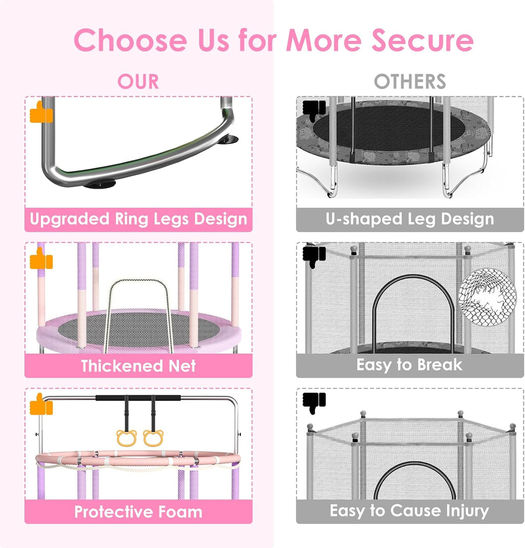 Trampoline for Kids, Upgrade Full Anti-Rust 440lbsToddler Trampoline with Net,Upgraded Ring Legs with Adjustable Gymnastics Bar&Toys, Gifts for Ages 1-8 Boys&Girls