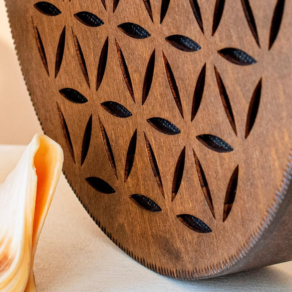 Rain-Fall Disc, 8.6 Inch (22 cm) Wooden Ocean Drum, Gentle Rain Sound for Sound Bath, Meditation & Sound Healing, Flower of Life & AUM Design