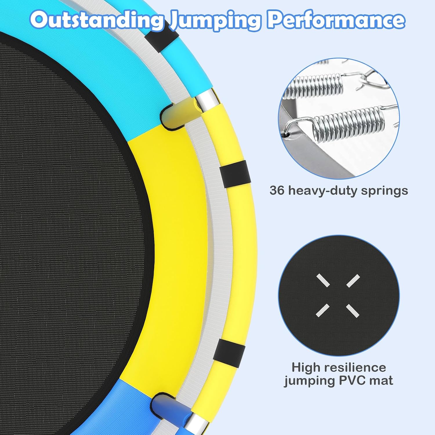 OLAKIDS 55' Trampoline for Kids, Indoor Outdoor Adjustable Toddler Trampoline with Safety Enclosure Net, Baby Recreational Trampolines with Basketball Hoop Hammock Boxing Bag Gymnastic Bar Rings