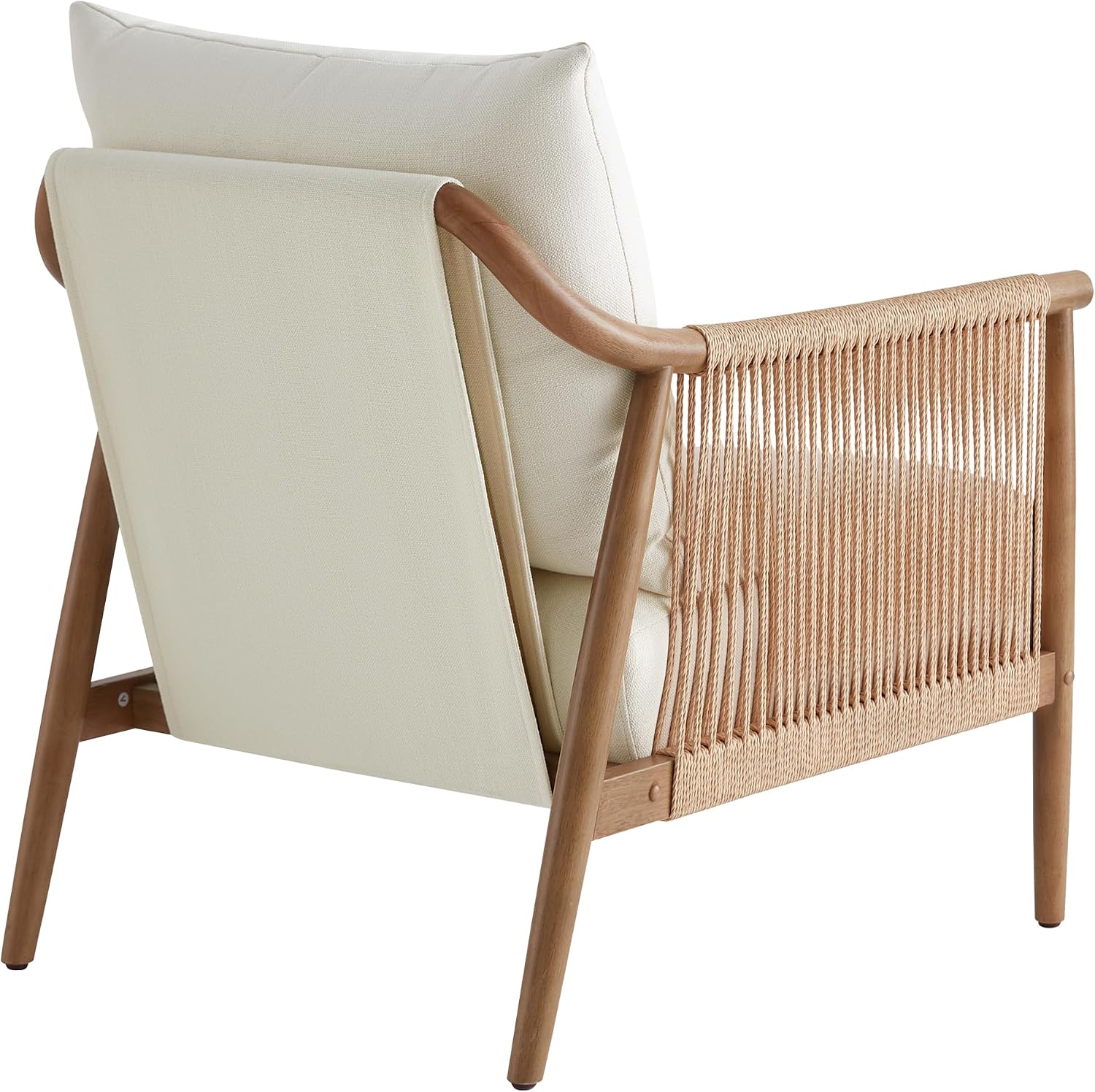 CHITA Braid Accent Chair, Modern Armchair with Solid Wooden Armrest for Living Room and Bedroom, Boho Reading Chair, Cream