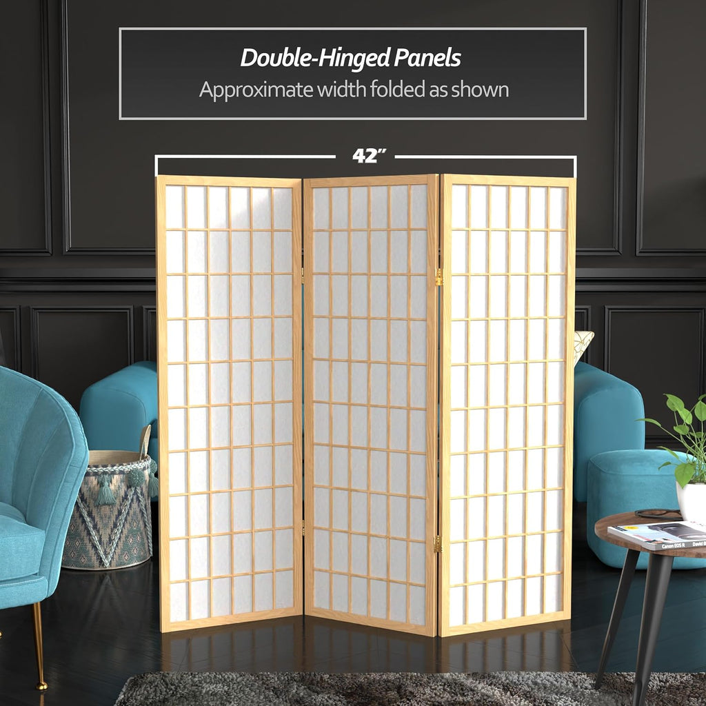 4 ft. Short Window Pane Shoji Screen - Natural - 3 Panels