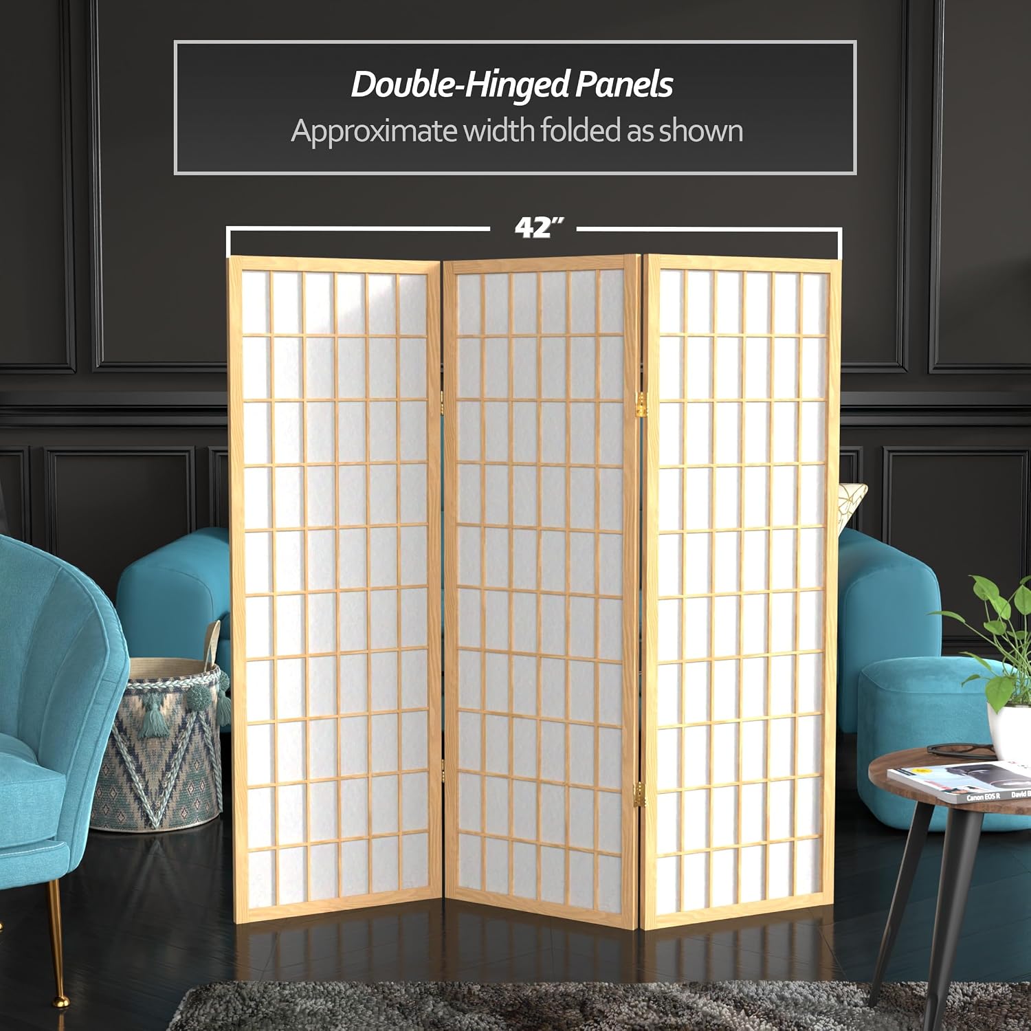 4 ft. Short Window Pane Shoji Screen - Natural - 3 Panels