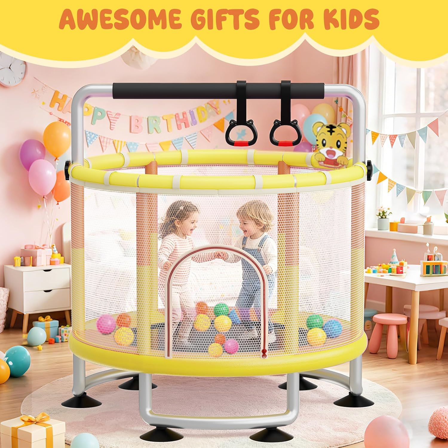 60' Toddler Trampoline for Kids,5FT Kids Trampoline for Toddlers 1-3,Upgrade Adjustable Kids Trampoline Indoor Outdoor,Mini Trampoline for Kids 2-5,500lbs Baby Small Trampoline with Net and Swing