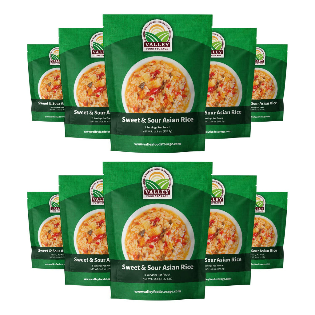 Valley Food Storage Sweet & Sour Asian Rice | 10-Bag Bucket, 50 Servings | Gluten Free Premium Emergency Food Supply, 25 Year Shelf Life | Survival Meal Kits, Prepper Food & Off-Grid Living Supplies