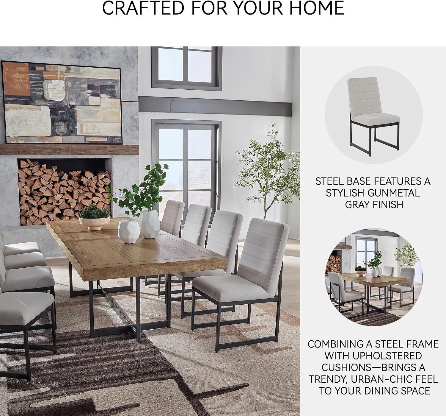 Signature Design by Ashley Tomtyn Modern Upholstered Dining Chairs, Set of 2, Light Brown & Black