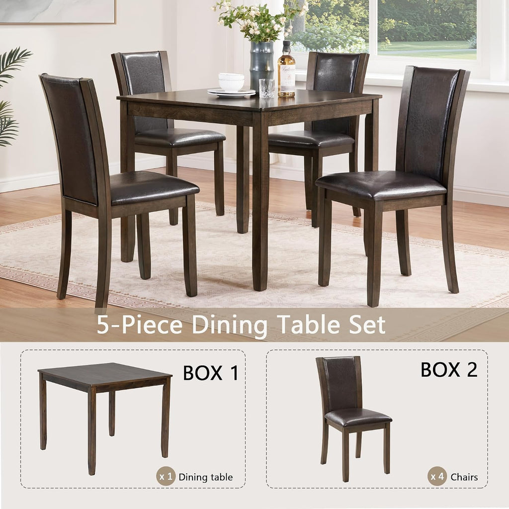 5-Piece Dining Table Set for 4, Kitchen Dining Table with 4 Soft Cushioned Solid Wood Chairs, Ideal for Home or Restaurant Use.(Dark Walnut_Small)