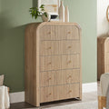 T4TREAM Fluted 5 Drawers Dresser, 48' Tall Modern Chest of Drawers with Thickened Curved Profile Design, Wood Closet Clothes Storage Organizer for Bedroom, Living Room, Hallway, Natural Oak