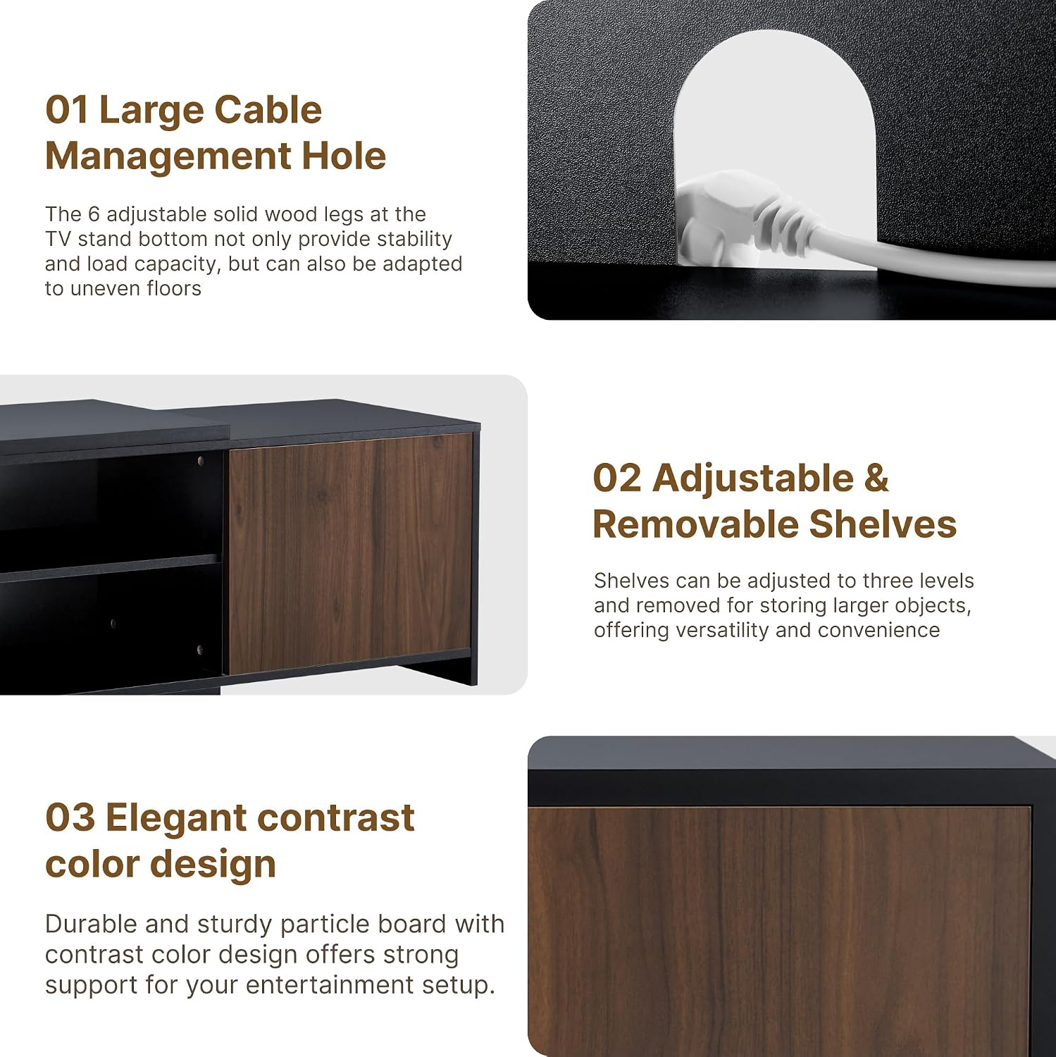 KISLOT Extendable TV Stand for TVs up to 90',Modern Entertainment Center with Adjustable Shelf,Television Stand with 2 Storage Cabinets,Wooden TV Media Console for Living Room Bedroom Black
