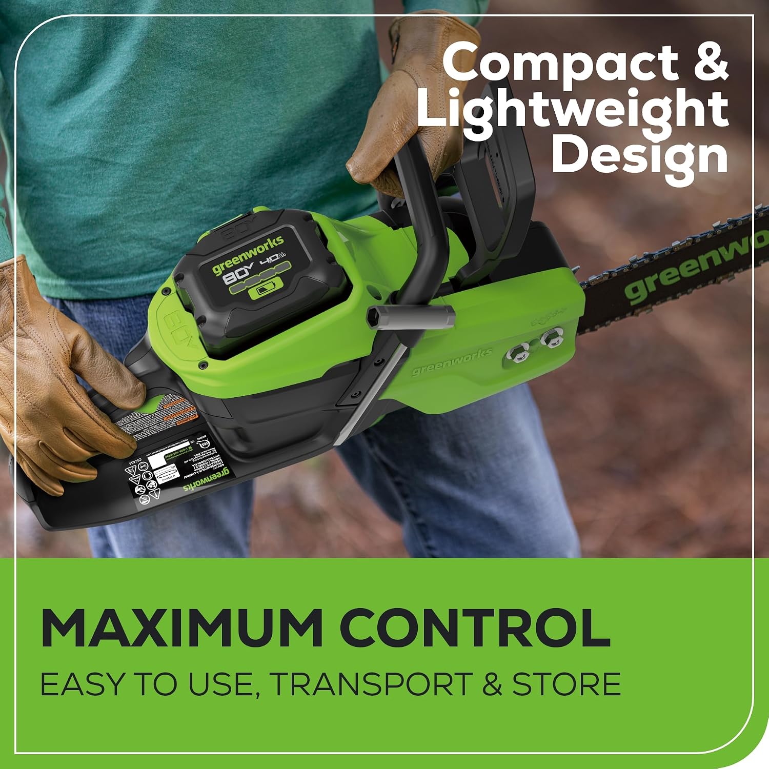 Greenworks 80V 18' Brushless Cordless Chainsaw (Great For Tree Felling, Limbing, Pruning, and Firewood), 75+ Compatible Tools, 4.0Ah Battery and Charger Included