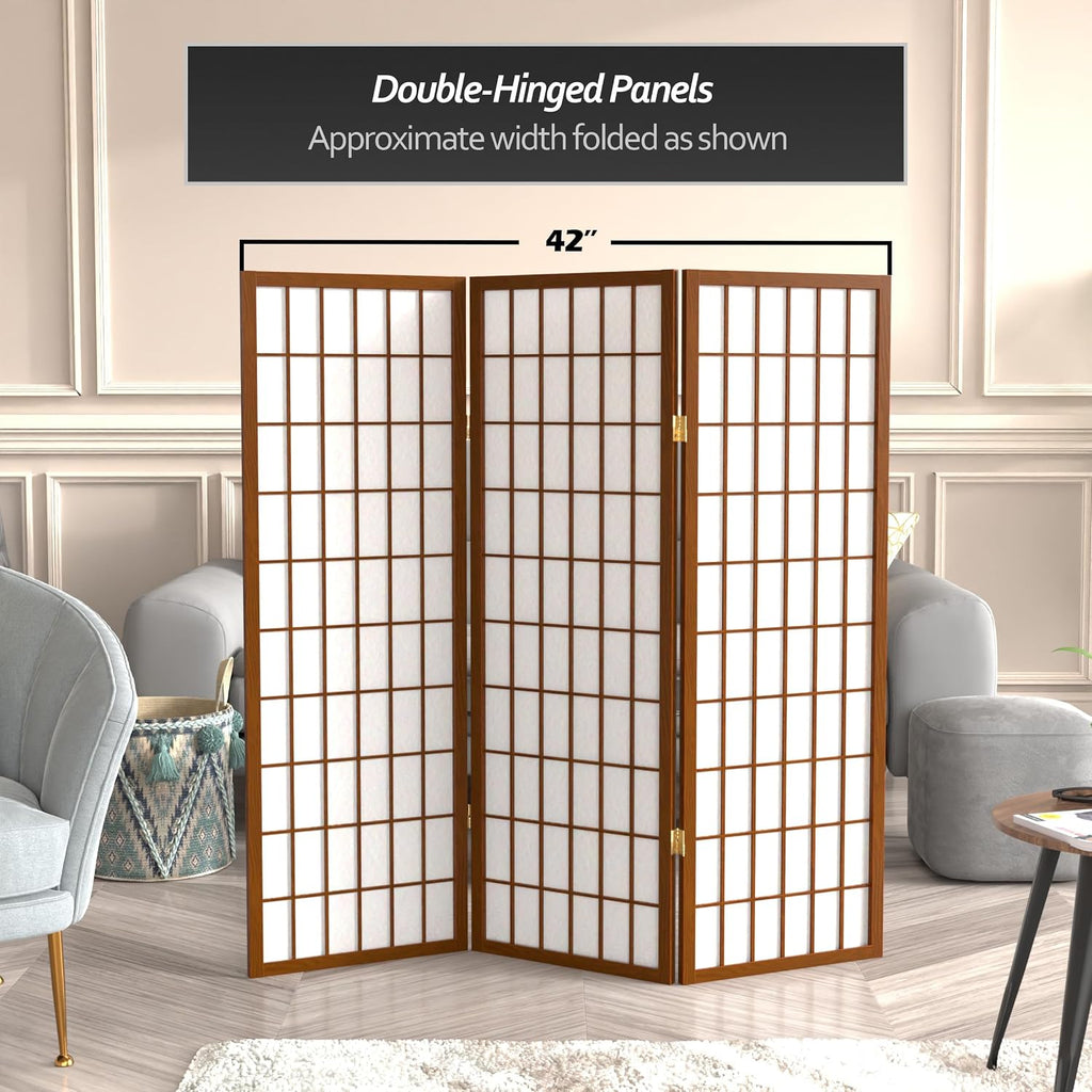 4 ft. Short Window Pane Shoji Screen - Walnut - 3 Panels