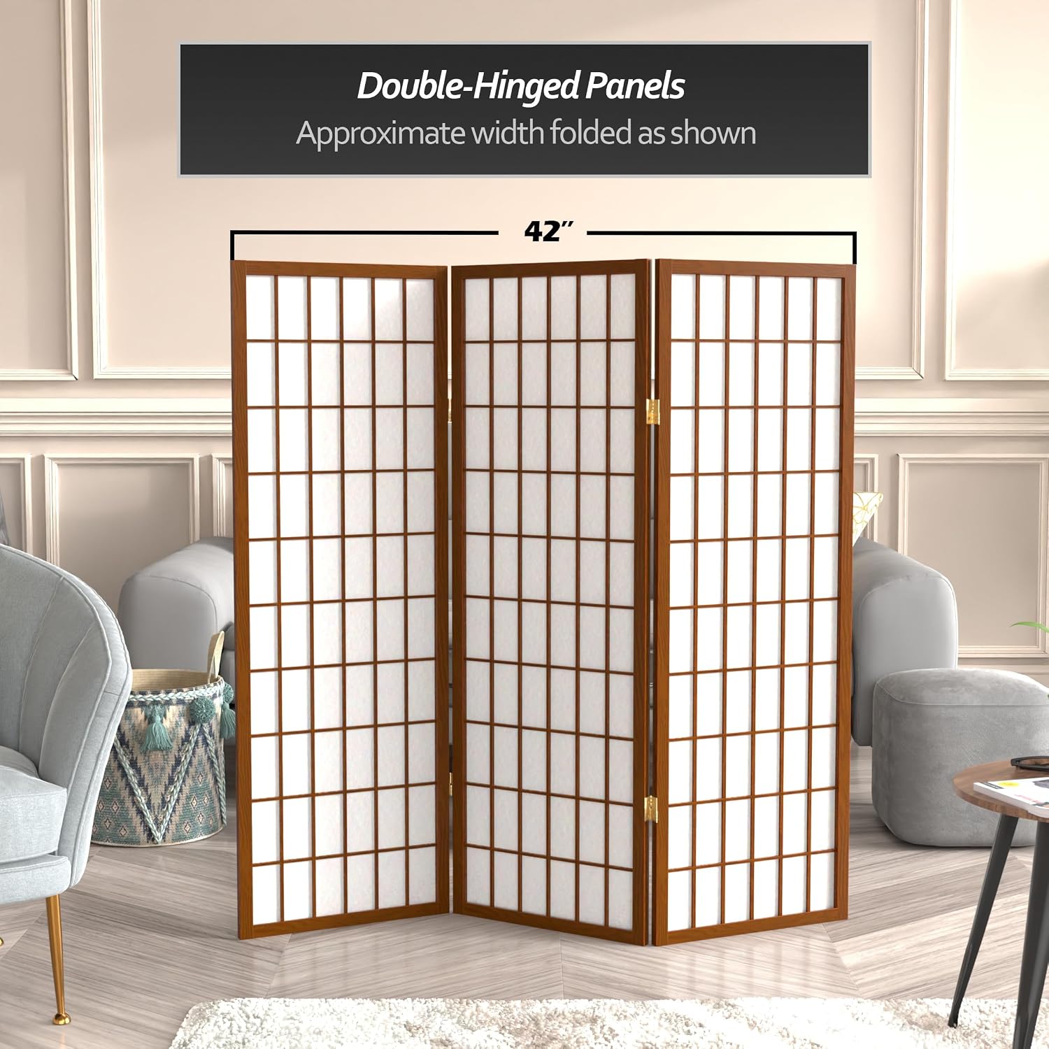 4 ft. Short Window Pane Shoji Screen - Walnut - 3 Panels