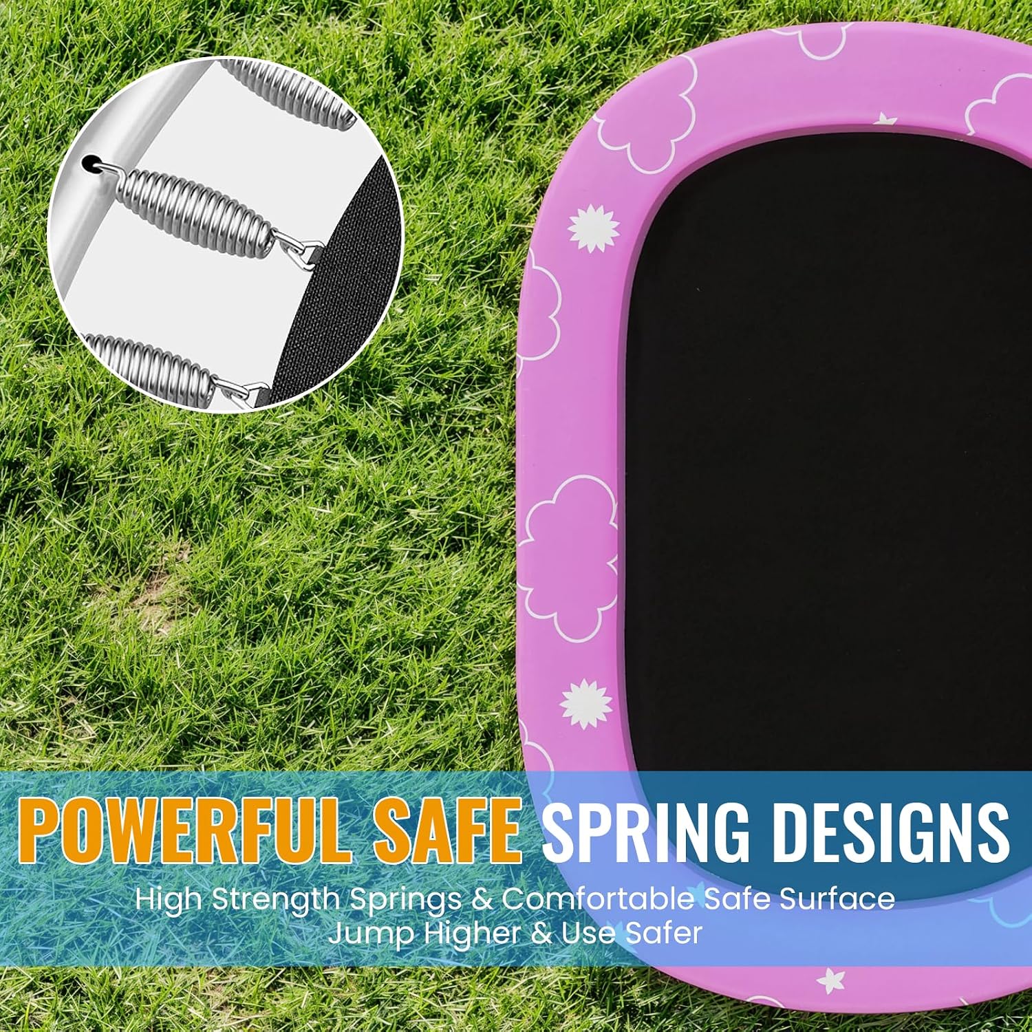 LAMERGE 55' 7-in-1 Round Trampoline for Kids Boys & Girls Ages 1-8, Indoor & Outdoor Trampoline for Fun, Adjustable Height Handrail ＆ Enclosed Safety Net ＆ Durable Designs for Toddlers Children