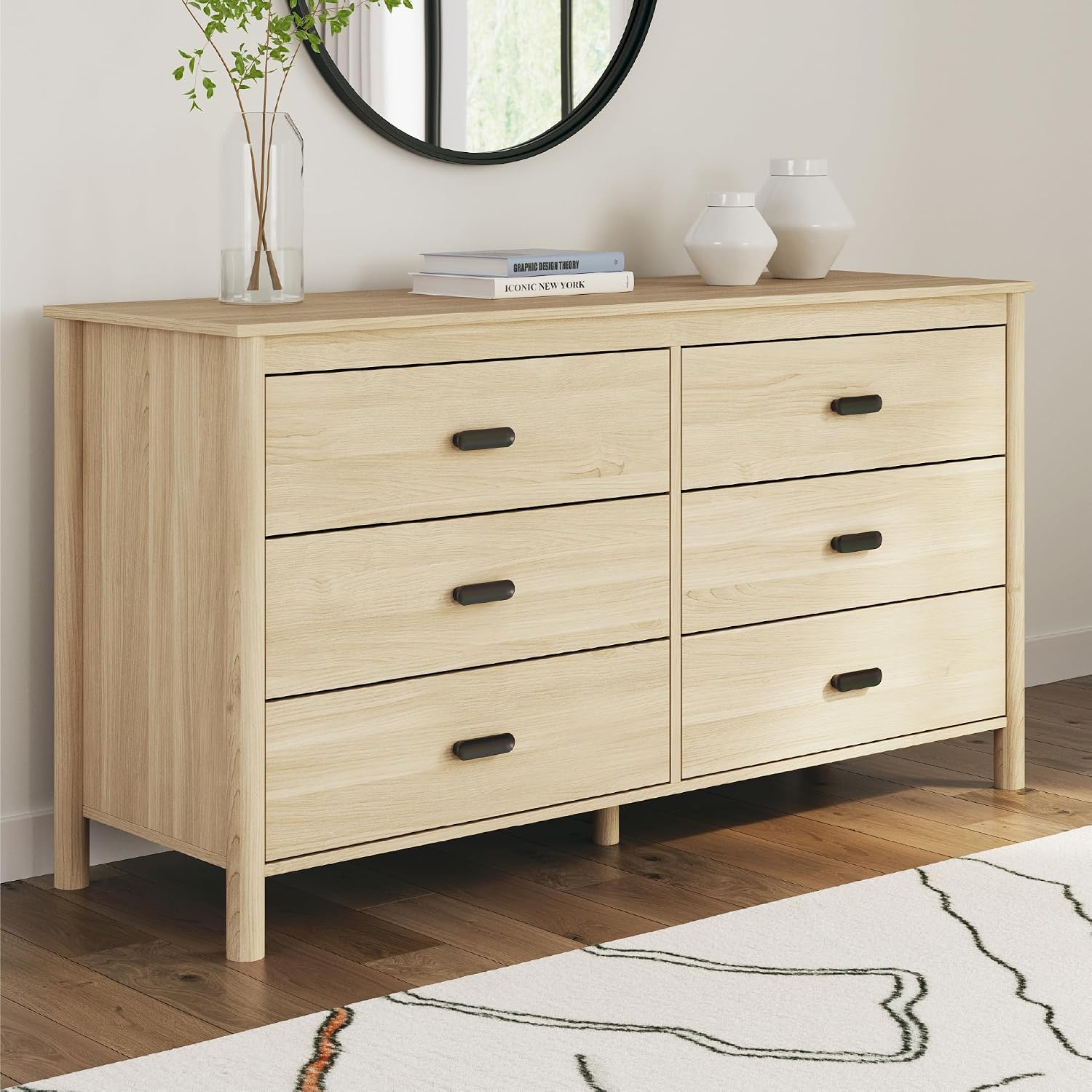 Signature Design by Ashley Cabinella Casual Dresser with 6 Smooth-Gliding Drawers, Meets ASTM International Safety Standards, Light Brown Finish, 61.57' W
