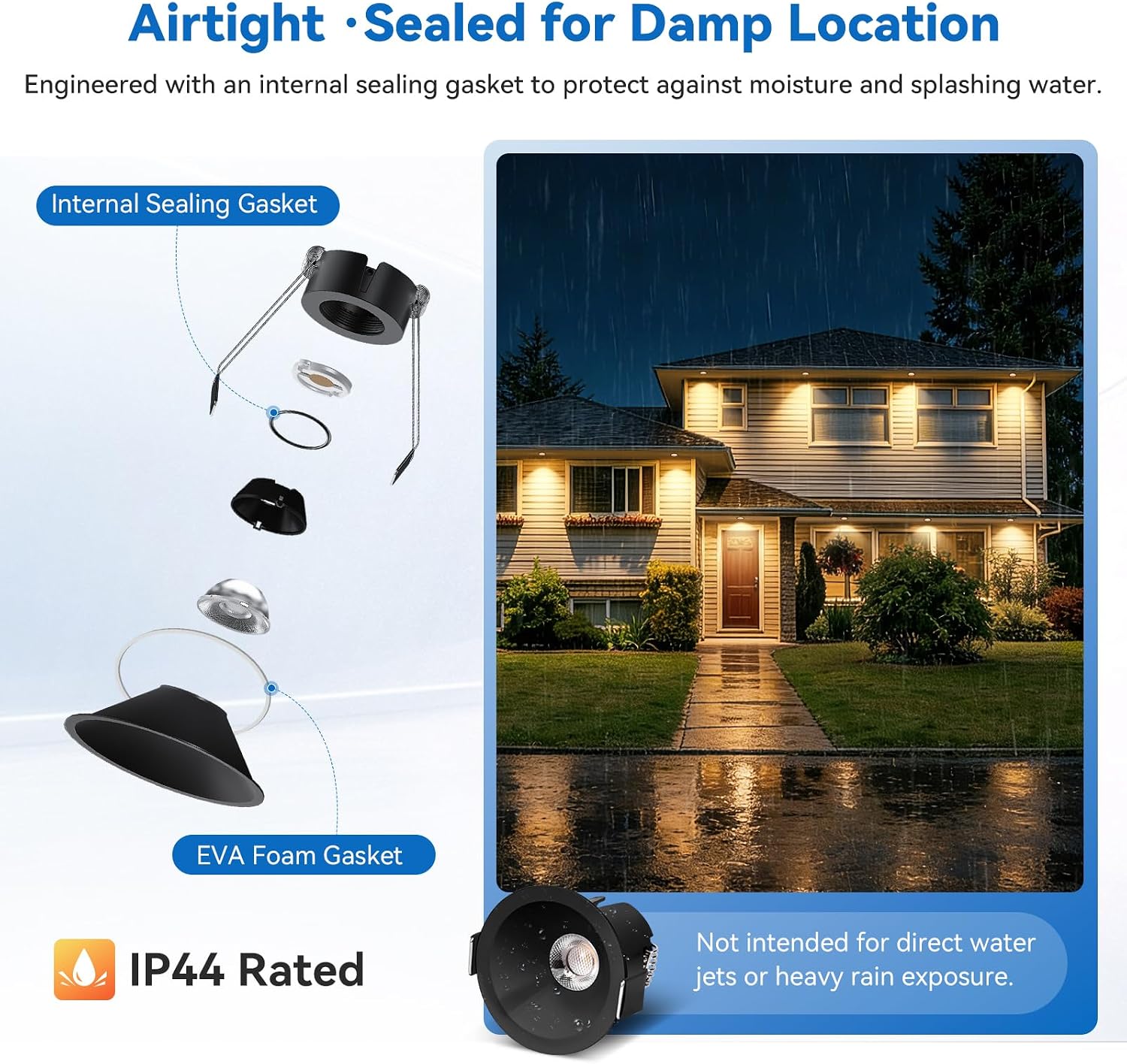 CycevSun Anti-Glare Black 2 Inch Recessed Lights, COB Canless Ceiling Spotlight Indoor, 5CCT Selectable, 130lm/W, RA95 Small Exterior Soffit Lights, 8W, Dimmable, ETL, IP44 Damp Rated, 12-Pack