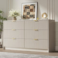MAISONARIA 6 Drawer Dresser for Bedroom, 55' Wide Modern Chest of Drawers with Gold Metal Handles, Fluted Wood TV Stand for Living Room, Hallway(Beige)
