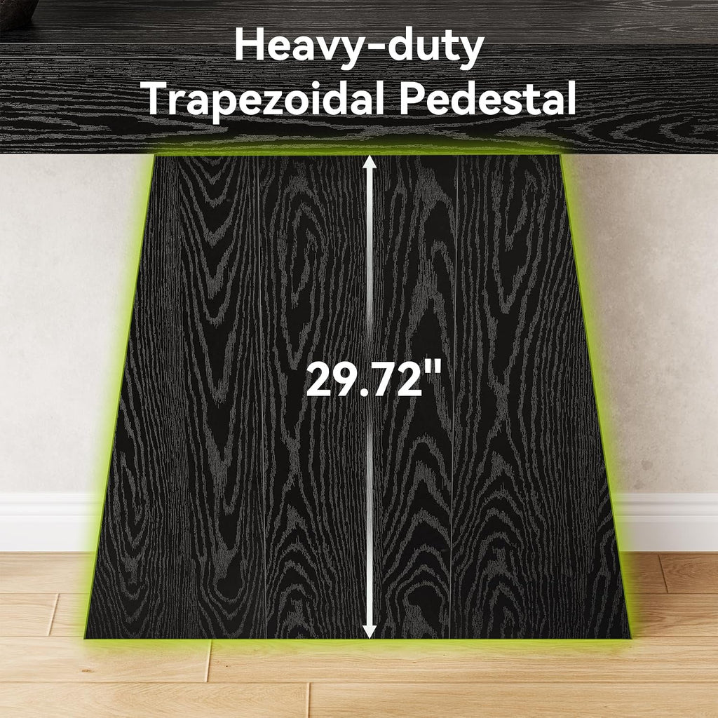 LITTLE TREE 63' Entryway Table, Modern Black Wooden Console Table with Trapezoidal Base for Living Room, Entrance, Hallway, Foyer, Behind the Couch