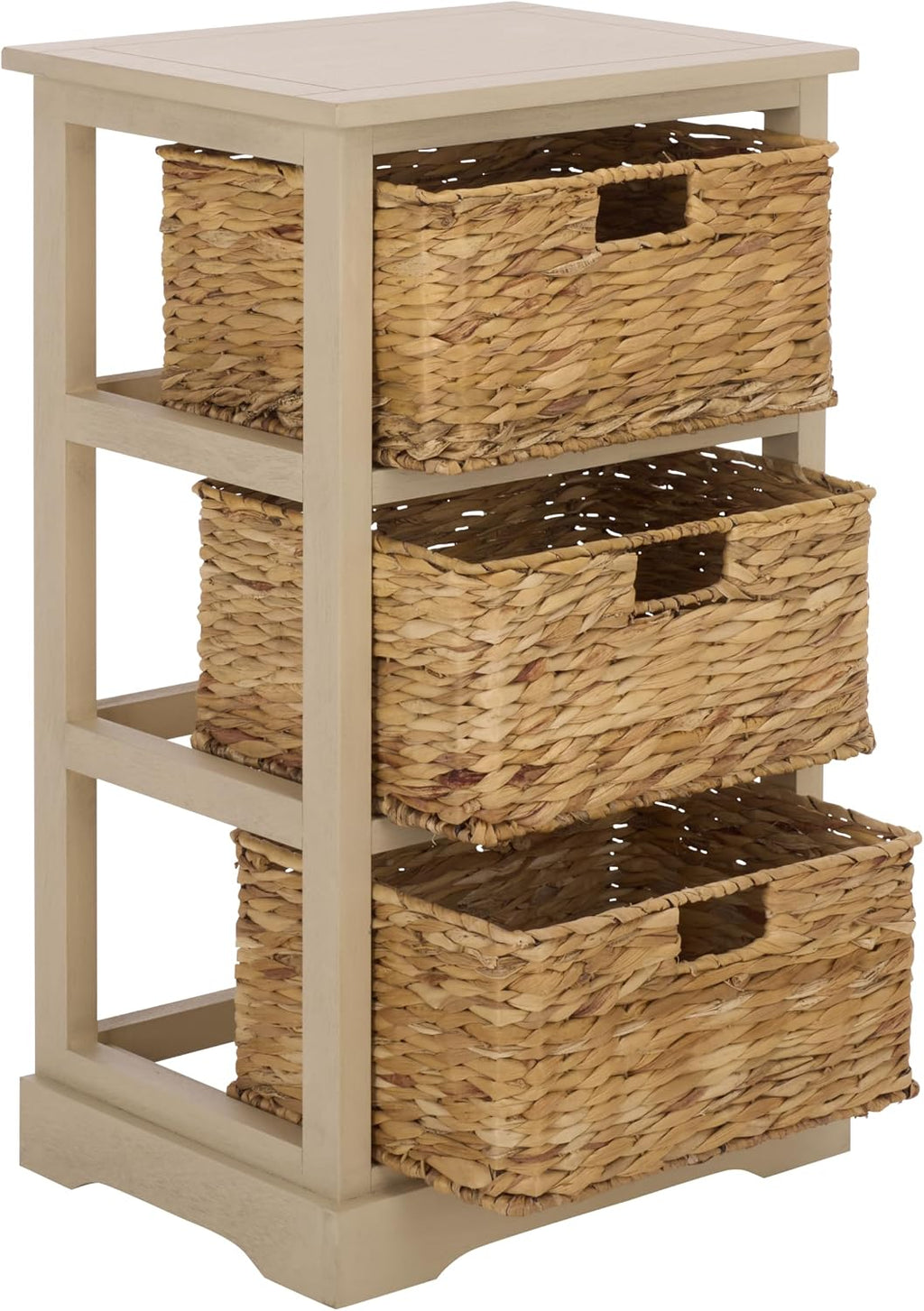 SAFAVIEH Furniture - Halle 3-Basket Side Table - Sand - Solid Wood - Coastal Basket Storage Design - Ideal for Living Room, Entryway, Home Office, 17.5'W x 13.5'D x 29.5'H - Fully Assembled (AMH5738G)