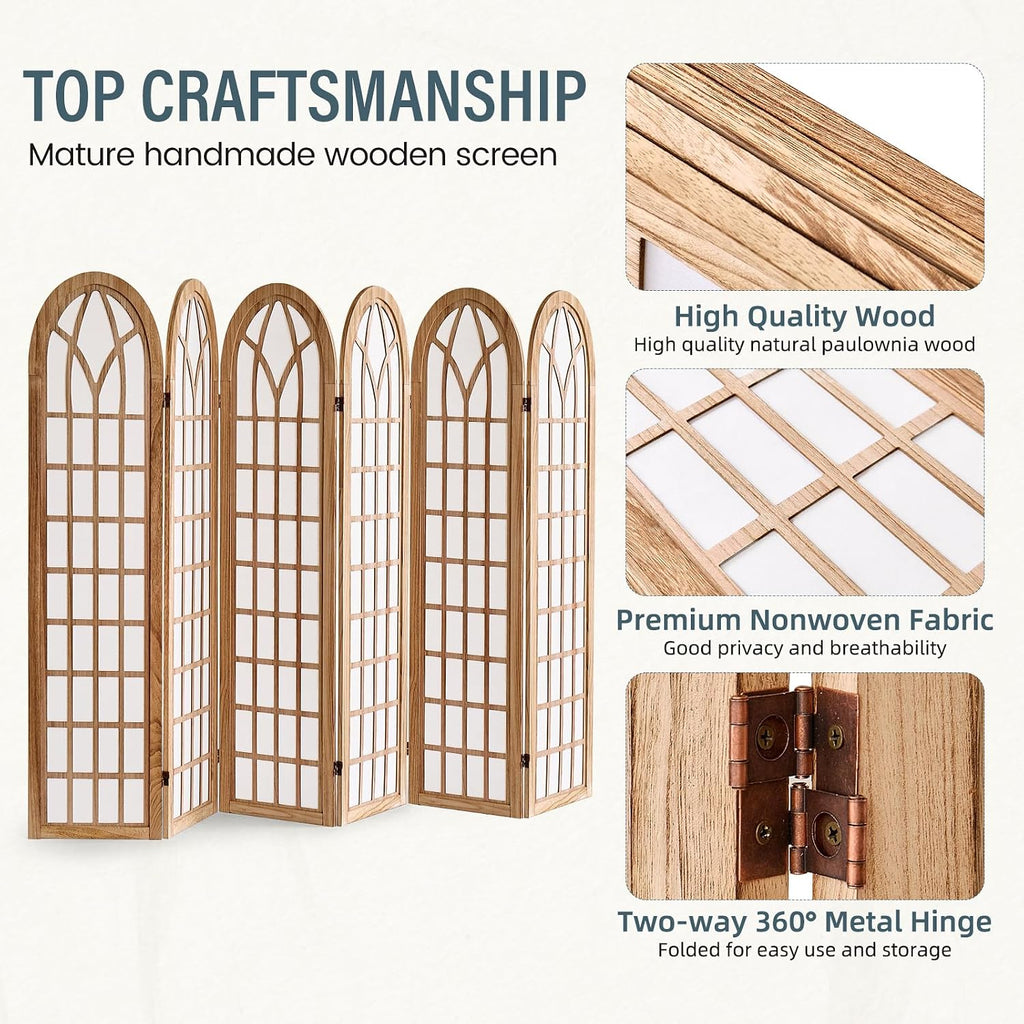 6 Panel Room Divider Wall Shoji Screen, Japanese Wood Room Divider for Room Separation, Folding Privacy Screen, Portable Room Partition for Home Office Restaurant - Natural