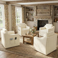 360° Swivel Accent Chair Set of 4, Large Comfy Reading Chairs, Square Single-Seat Armchair Upholstered Sofa for Reading, Nursery, Living Room, Bedroom, Lounge, Hotel, Beige