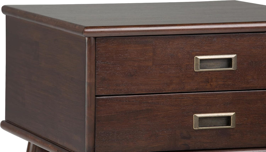 SIMPLIHOME Draper Side Table - 22 inch Wide Solid Hardwood Rectangular End Table with 2 Storage Drawers in Medium Auburn Brown, Mid-Century Modern Nightstand or Lamp Stand for Living Room or Bedroom
