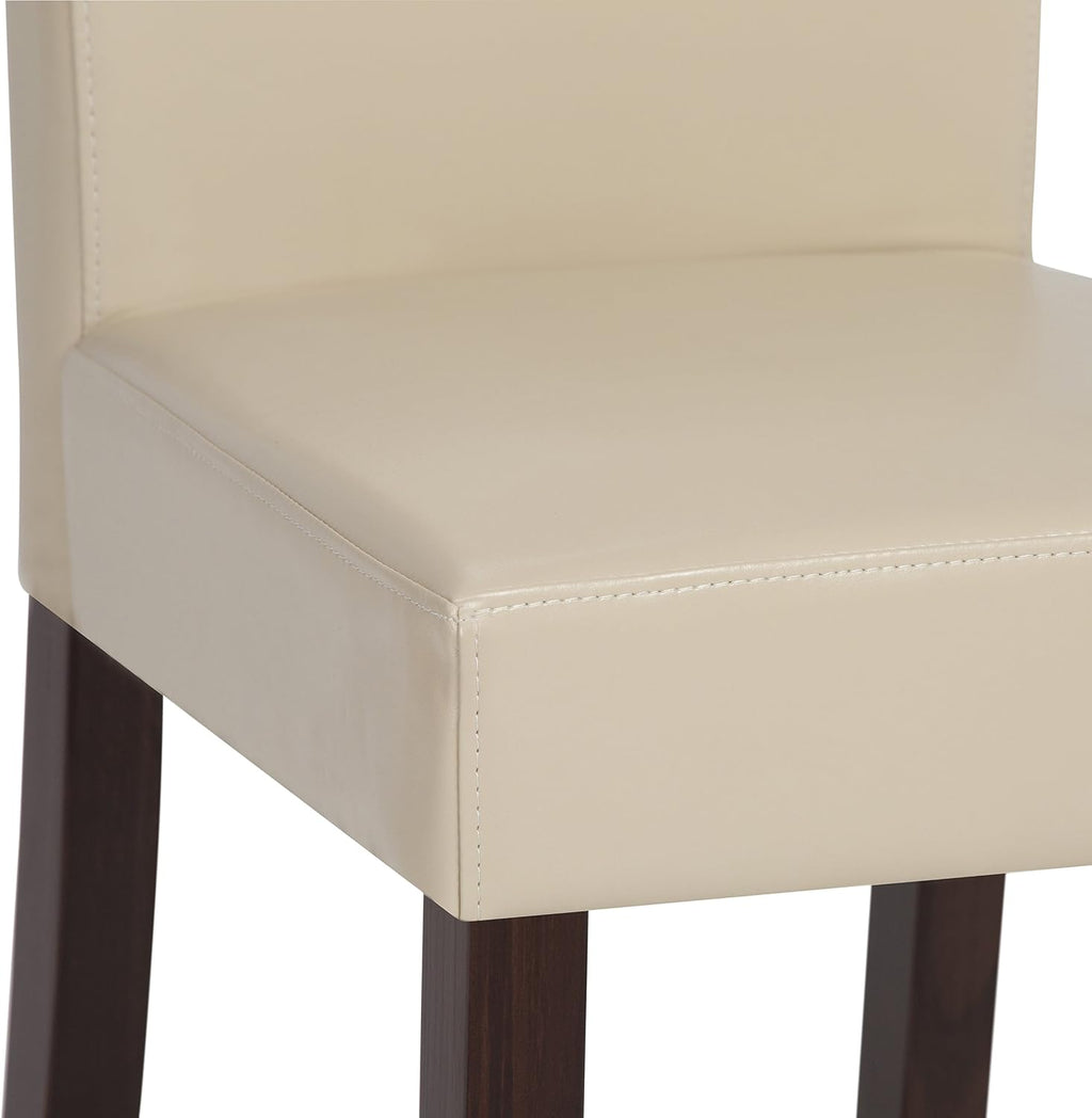 SIMPLIHOME Acadian Dining Chairs - Upholstered Solid Hardwood and Vegan Leather Parsons Chair Set in Satin Cream, Transitional Dining Room Seating with Padded Back and Seat (Set of 2)