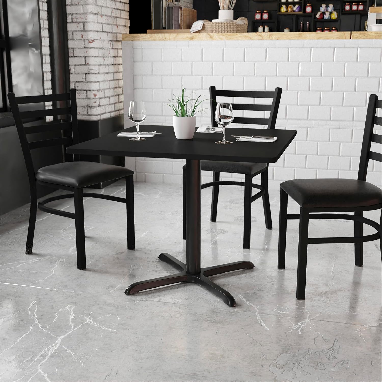 Flash Furniture 36'' Square Black Laminate Table Top with 30'' x 30'' Table Height Base