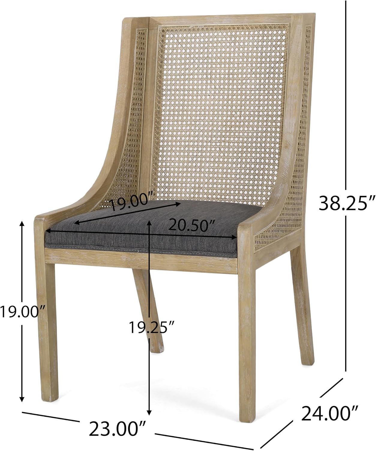Maurers Upholstered Dining Chairs - Cane and Wood - Charcoal/Natural (Set of 2)