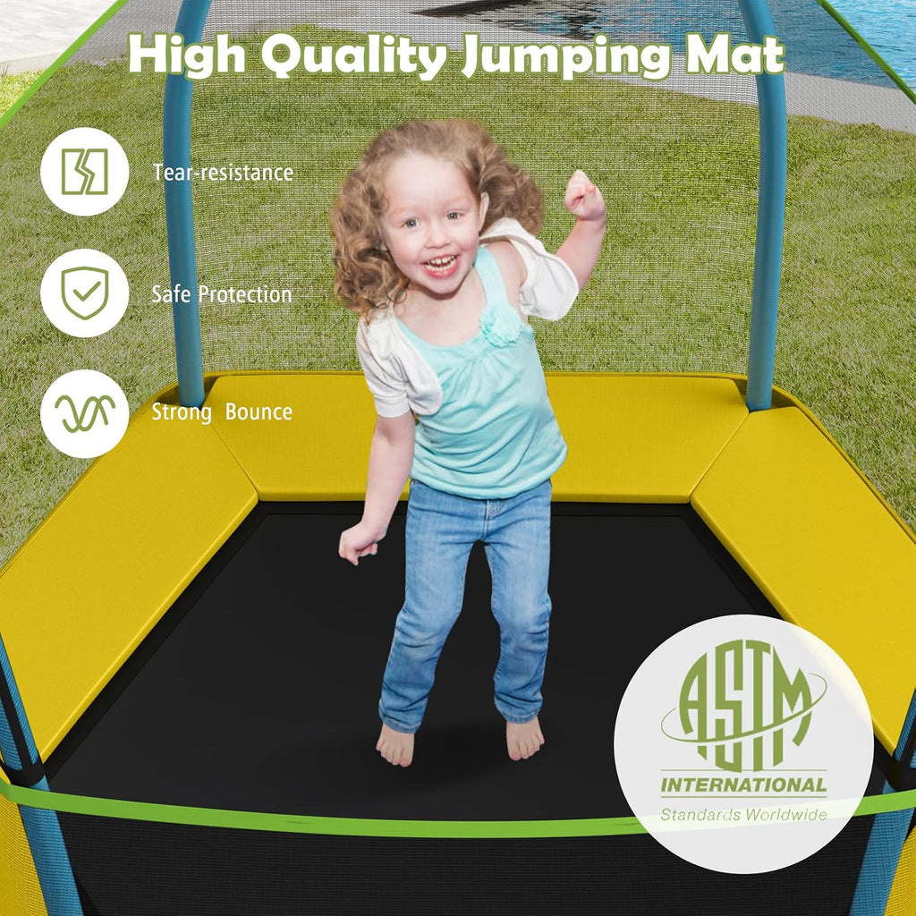 Giantex 7 Ft Trampoline for Kids, Heavy Duty Steel Frame Small Mini Toddler Trampoline, Great Gifts for Boys Girls, Outdoor Indoor Kids Trampoline with Net, for Age 3-8