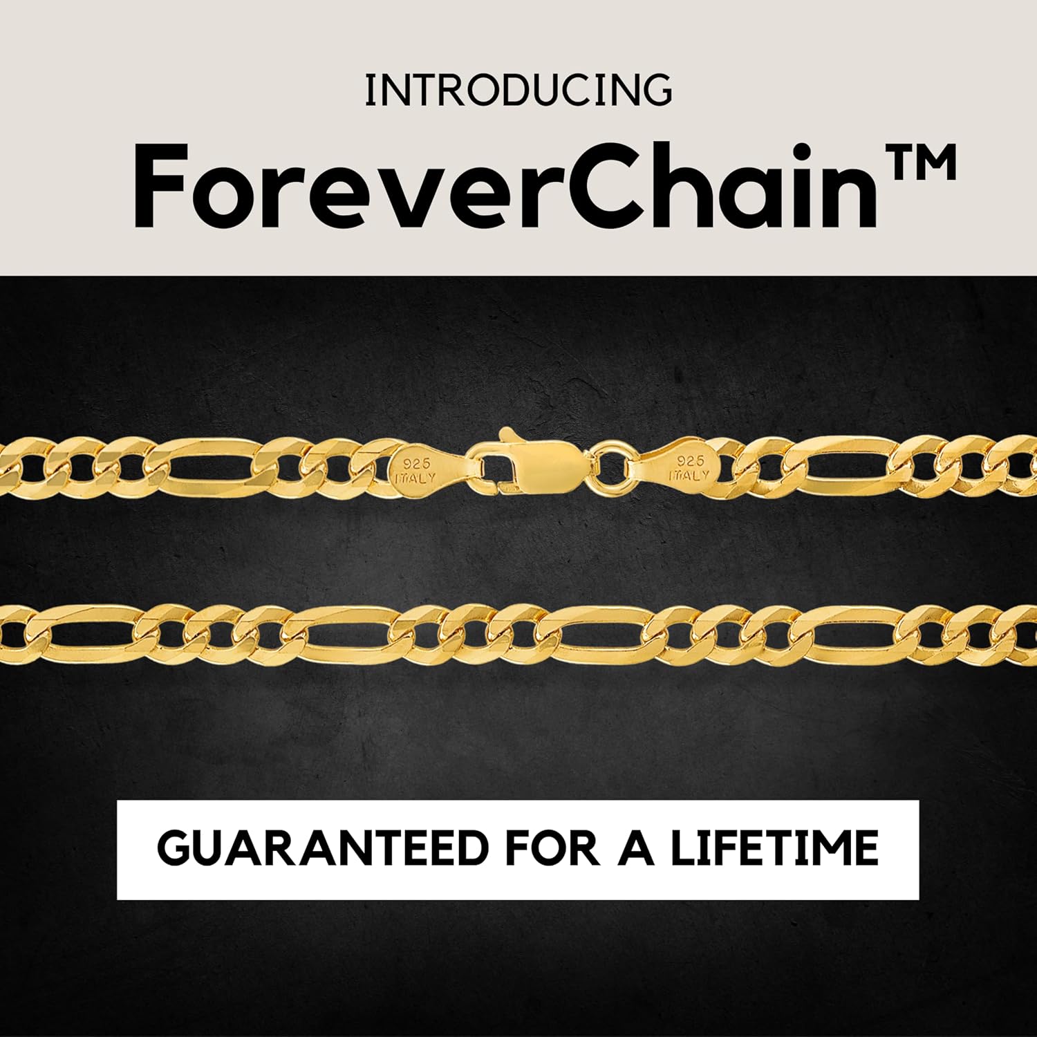 KISPER Men's 18K Gold Plated Sterling Silver Figaro Chain Necklace – 5mm Solid Italian Link with Lobster Clasp, Made in Italy