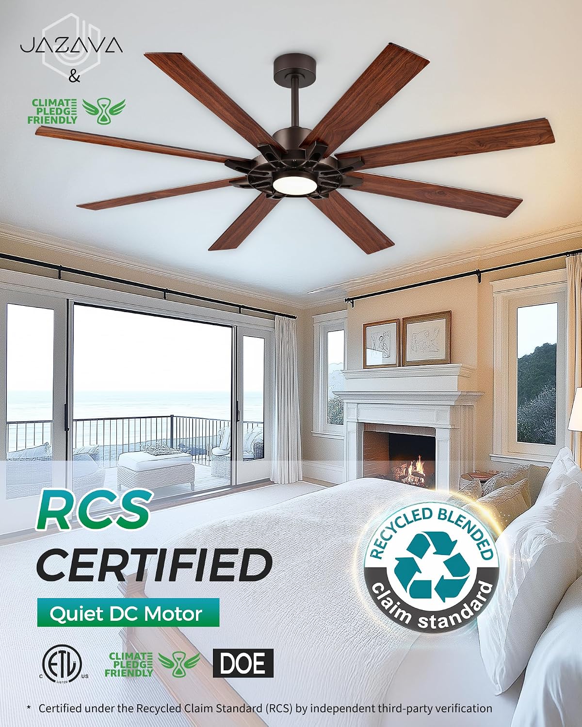 72 Inch Ceiling Fan with Light,Smart Ceiling Fan with Alexa Control,Large Oil Rubbed Bronze Indoor Outdoor Ceiling Fan,Modern Quiet Fan with Dual Finish 8 Blades for Patio, ZCCF05ORB-72