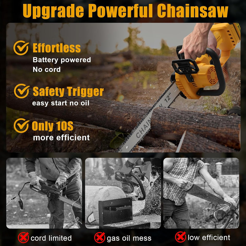 Mini Chainsaw Cordless for Dewalt 20V Battery, Brushless Electric 12'/ 10' with Auto Oiler & Security Lock, for Tree Trimming, Branch Wood Cutting (Tool Only) (Chainsaw)