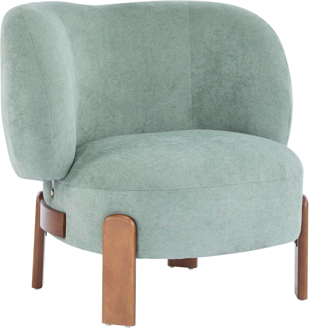 Christopher Knight Home Lily Solid Wood Wingback Accent Chair, Fabric Upholstered Club Chair, Curved Backrest Single Sofa, Comfy Reading Lounge Chair for Living Room, Soft Cushion Seating, Green