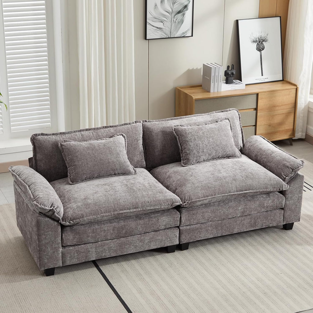 Oprisen 86' Modular Sectional Sofa, Comfy Cloud Couch Sectional Sofa with Ottoman, Chenille Sofa Sleeper Deep Seat Sofa with Throw Pillows for Living Room (Light Gray, 86'- Loveseat)