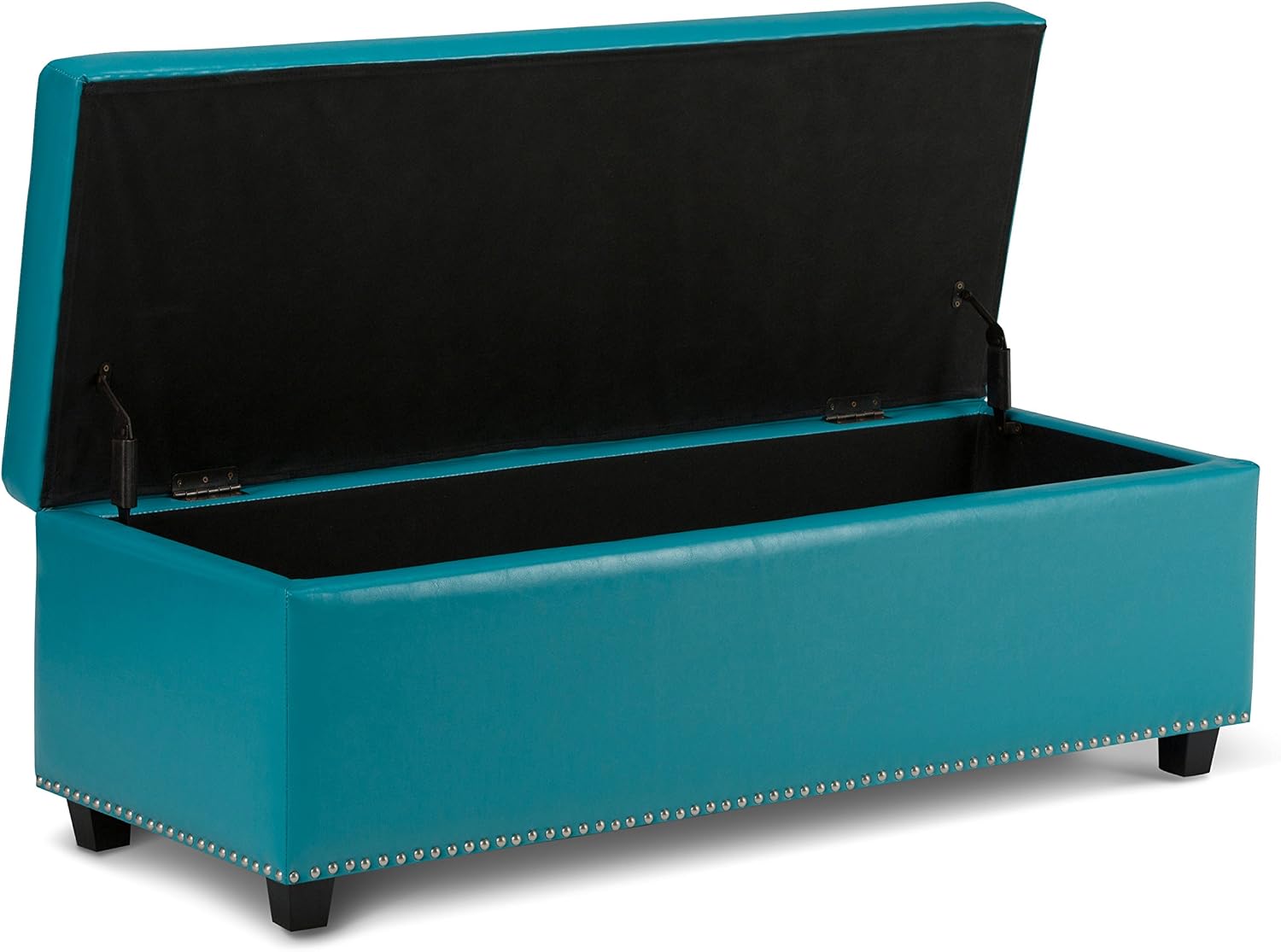 SIMPLIHOME Hamilton Storage Ottoman - 48 inch Wide Upholstered Vegan Leather Rectangle Storage Ottoman Bench in Mediterranean Blue, Traditional Tufted Ottoman for Living Room with Lift-Up Lid