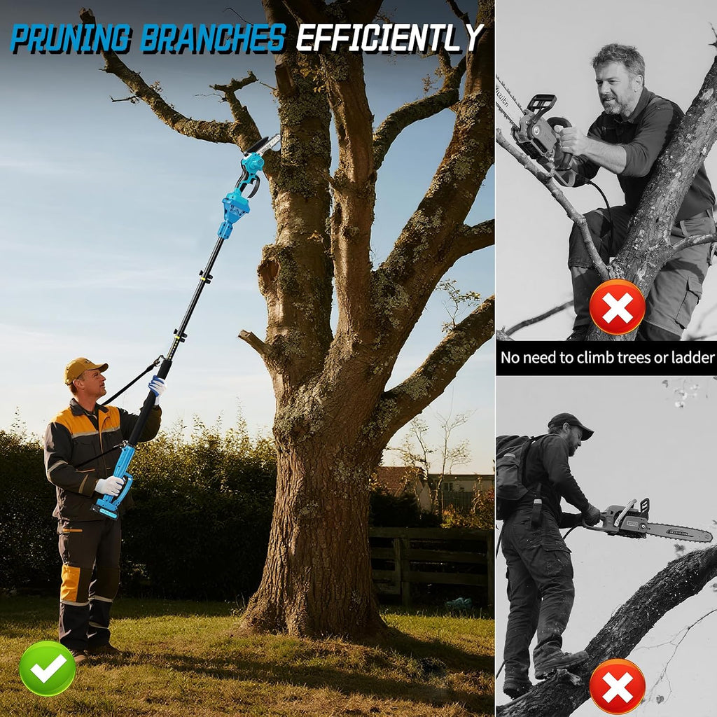 Pole Saws for Tree Trimming, 2-in-1 Pole Saw＆6 Inch Mini Chainsaw,with Extension,Fathers Day Dad Gifts for Men,Electric Pole Saw Used for Wood Cutting and High-Branch Pruning,2x2.0Ah Batteries